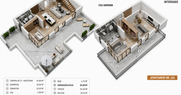 Penthouse cu terasă generoasă și finisaje premium