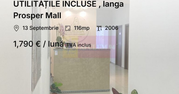Birouri 116 mp | L&acirc;ngă Prosper Mall | Utilități Incluse