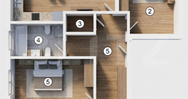 Apartament generos cu 4 camere și două băi, 90,75 mp