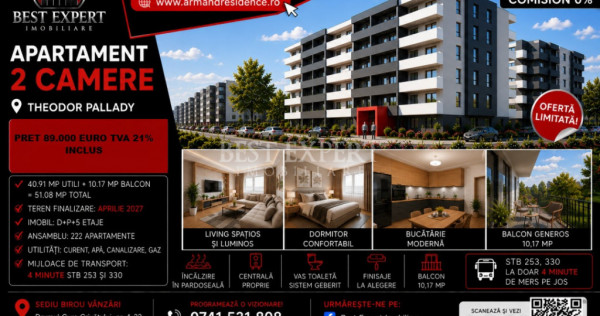 2 Camere| Pallady| Parcare BONUS Avans 50%| Calitate Premium
