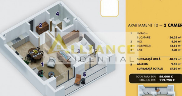 Apartament 2 camere de vanzare | Ansamblu nou | Comision 0%