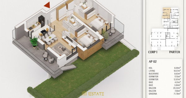 Finalizare 2027 | Parter, 74 mp +Gradina 70mp +Balcon 23mp |