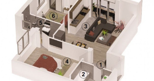 Apartament de 3 camere, 65 mp, finisat, balcon, Parcul Polig