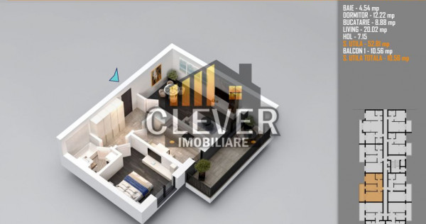 Ap 2 Camere | 63,41 mp Total | Balcon 10,56 mp | Comision 0%
