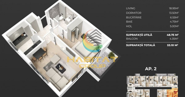 Apartament cu 2 camere si balcon, zona metrou Popesti vest.