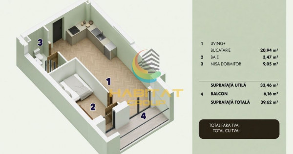 V&acirc;nzare Studio | Garsoniera 40 mp - Popești Leordeni - 2 min Metrou Berceni