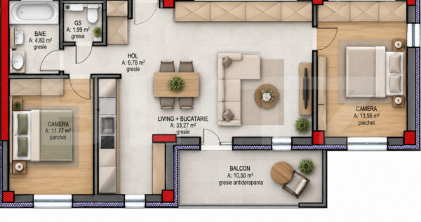 Apartament cu 3 camere, 72.20 mp, zona Terra Gardens, Comisi