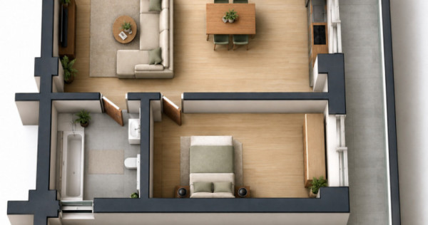 Apartament 2 camere open space Preajba - 0% comision la cump