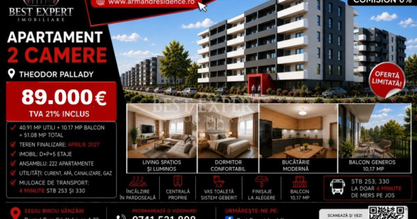 2 Camere Pallady| Avans 15%| Parcare 50% Discount| Ideal Inv