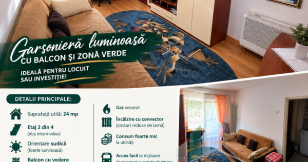 Garsoniera de Vanzare | 24 MP | Etaj 2 | Orientare Sudica |