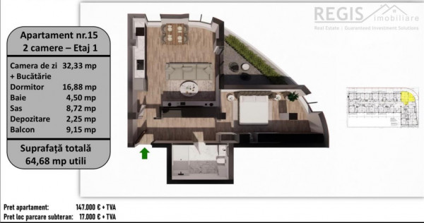 Apartament de cu 2 camere in Tractorul