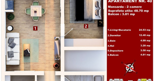 Studio 49 mp utili + balcon prin Credit Bancar!